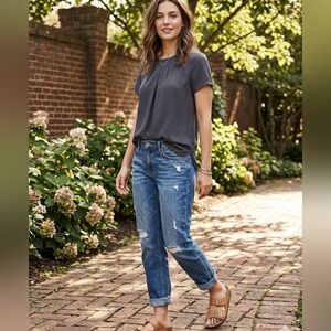 Lands' End Slate Short-Sleeve Pleated Blouse